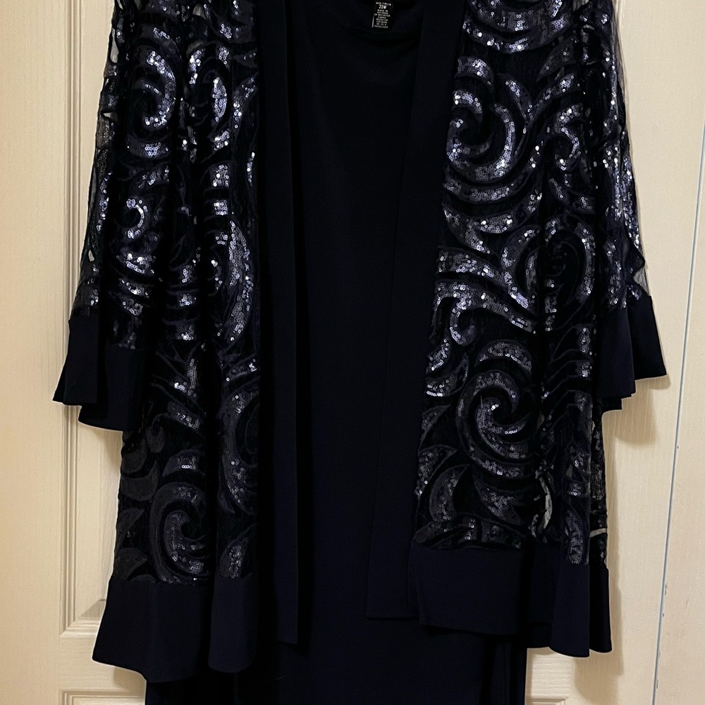 R&M Richards Navy Blue 2-piece dress with and Sequin Jacket